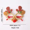 Christmas reindeer glasses with golden sequins, plaid antlers and red pompom nose - Red Cat Ears