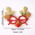 Christmas party glasses with red frames, golden antlers, berries, and 12cm height info - Gold Reindeer Ears with Glitter
