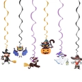Halloween spiral ceiling decorations set with witch cat ghost and pumpkin hanging charms - New Swirl Mixed Set 6pcs