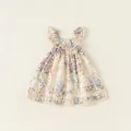 Ärmelloses Blumenkleid für Mädchen aus Baumwolle in Lila und Grün mit Spitze - 80 / Aprikose Lila Floral