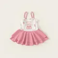 Maillot de bain fille rose et blanc avec motifs ours et jupe à double épaisseur - 80 / Rose