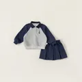 Meisjes schoolstijl set met grijze sweater met lange mouwen en marine plooirok - 80 / Lange Mouwen (Lente/Herfst) / Blauw