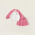 Roze en wit polo-sweatshirt met berenborduursel en bijpassende geplooide rok set - 80 / Lange Mouwen (Lente/Herfst) / Roze