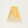 Girls yellow sleeveless A-line dress with cream layered ruffles for summer wear - 80 / Yellow