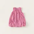 Girl's pink sleeveless bubble dress with floral embroidery and cotton linen texture - 90 / Pink