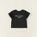 Classic black kids short sleeve t-shirt with Nice to meet LIVE print in soft cotton - 80 / Black