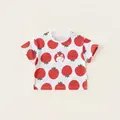 White cotton toddler T-shirt with red strawberry print and cute bunny design - 90 / Strawberry Red