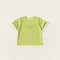 Kids grass green cotton short sleeve t-shirt with letter print on plain background - 80 / Green