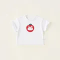 White cotton t-shirt for girls featuring a cute red strawberry and rabbit graphic print - 80 / White