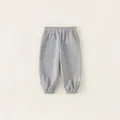 Light gray cotton sports joggers for kids featuring elastic waist and ribbed cuffs - 80 / Gray