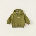 Olive green hooded sweatshirt for boys featuring white letter embroidery on the chest - Green / 140
