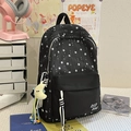 Schwarzer Sternen-Rucksack mit weißen Sternen, RKD BAG Logo und gelbem Mond-Anhänger - Mit Anhänger / Schwarz