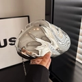 Chic silver acrylic cloud-shaped evening clutch bag with metallic mirror finish and chain - Silver