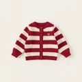 Cardigan en tricot à rayures rouges et blanches avec boutons et broderie cœur blanc - 80 / Rayures Rouge et Blanc