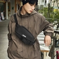 Waterproof black checkered crossbody chest bag with adjustable strap and sport logo - Black
