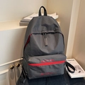 Minimalist black and white plaid backpack with red zipper and adjustable straps - Black