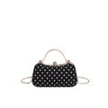 Elegant black evening box bag with white polka dots and gold metal chain handle - Black