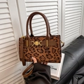 Leopard print crossbody bag for women with golden heart buckle and brown top handles - Leopard Print
