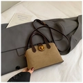 Mini sac à main rétro en daim kaki avec bandoulière marron et fermoir doré chic - Vert