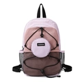 Retro multi-color functional backpack in lavender and rose pink with side mesh pockets - Pink