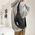 Minimalist black checkered crossbody chest bag with adjustable nylon strap for urban outdoors - Black
