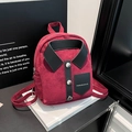 Burgundy suede mini backpack with shirt-inspired design and black leather collar detail - One Size / Red
