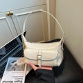 Chic cream white leather shoulder pillow bag with front buckle pocket for women - White