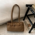 Bruine vintage leren schoudertas met decoratieve riemgesp detail voor dames - Bruin Zonder Hanger