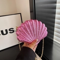 Chic rose pink acrylic shell bag with metallic luster and golden chain strap - Purple Pink