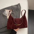 Deep red vintage moon-shaped crossbody bag with gold buckle and textured leather finish - Wine Red Without Pendant