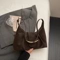 Deep brown crescent dumpling shoulder bag with gold hardware buckle and textured faux leather - Coffee No Charm
