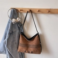 Brown faux suede tote bag with black trim and AHE logo detail with slim strap - Dark Brown Without Pendant