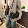 Retro black woven hobo bag with moon shape and colorful beaded pendant detail - Black