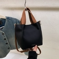 Secchiello chic nero e marrone con motivo litchi e tracolla regolabile da donna - Nero senza Ciondolo