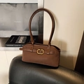 Vintage-Schultertasche aus mattem braunem Leder mit goldener Metallschnalle für Damen - Braun Ohne Anhänger