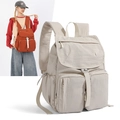 Mochila escolar beige crema a la moda con múltiples bolsillos y correas de hebilla - Blanco Roto