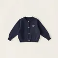Navy blue boys knitted cardigan with golden buttons and embroidered crest on the chest - Navy Blue / 80