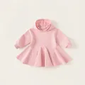 Pink long-sleeved hooded baby girl dress with ribbed cuffs and an A-line silhouette - 80 / Pink