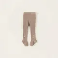 Taupe baby knitted tights featuring delicate bear and flower embroidery in ribbed cotton - Milk Coffee / S