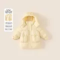 Waterproof and windproof girls light yellow puffer jacket with hood and large pockets - Yellow / 90