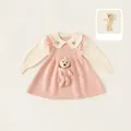 Robe tricotée rose pour filles avec manches longues, col Claudine et accessoire ourson mignon - 130 / Rose