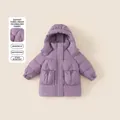 Abrigo largo acolchado púrpura para niña con capucha y bolsillos, cortavientos - Morado / 90