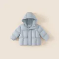 Light blue hooded down jacket for kids featuring quilted fabric and front zipper - 120 / Blue