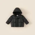 Thick black hooded down jacket for kids with quilted padding and warm lining - 120 / Black