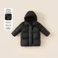 Chaqueta de plumón larga negra para niños con tela impermeable y capucha de invierno - 90 / Negro