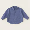 Toddler boys blue checkered long sleeve shirt with front pocket and button closure - 80 / Tops / Blue Plaid