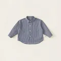 Classic blue and white striped long-sleeve cotton shirt for boys with front buttons - 80 / Tops / Striped