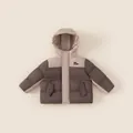 Doudoune à capuche pour enfants en beige et marron foncé avec imprimé INS BOBO - 90 / Rose+Café