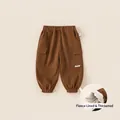 Kids warm cargo pants in dark brown with fleece lining and elastic waist for winter - 80 / Brown