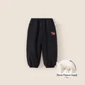 Dikke zwarte fleece joggingbroek voor kinderen met warme voering en rood patroon - 80 / Zwart
